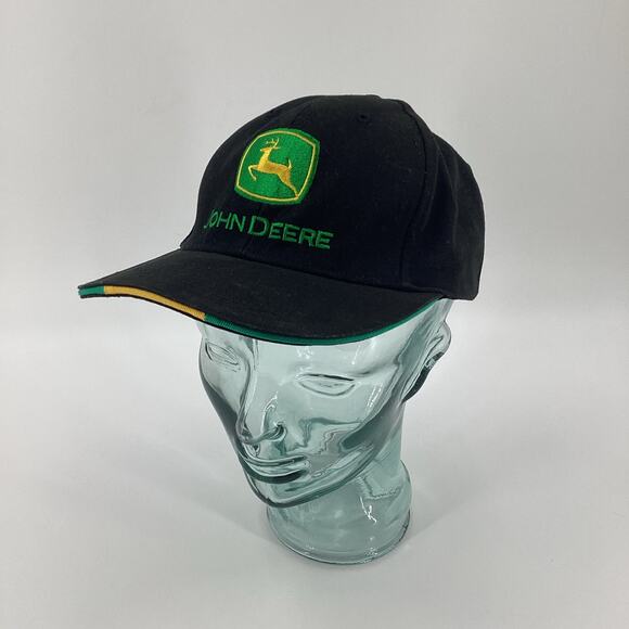 John Deere Adjustable Size Cap Hat Black Green Yellow 146 - Picture 1 of 8